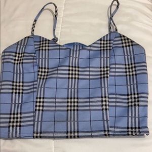 Blue plaid crop top tank top